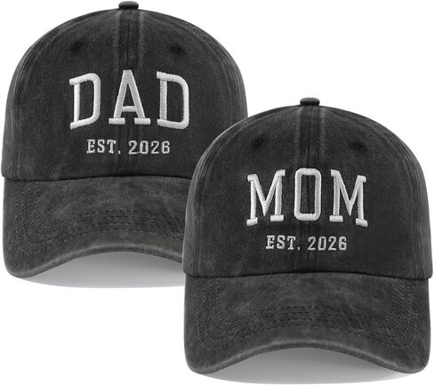 2PCS Dad and Mom EST 2026 Hats for Men Women, Adjustable Cotton Embroidered New Parents Gifts Baseball Cap in Saudi Arabia
