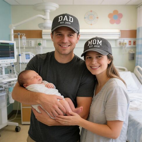 2PCS Dad and Mom EST 2026 Hats for Men Women, Adjustable Cotton Embroidered New Parents Gifts Baseball Cap in Saudi Arabia