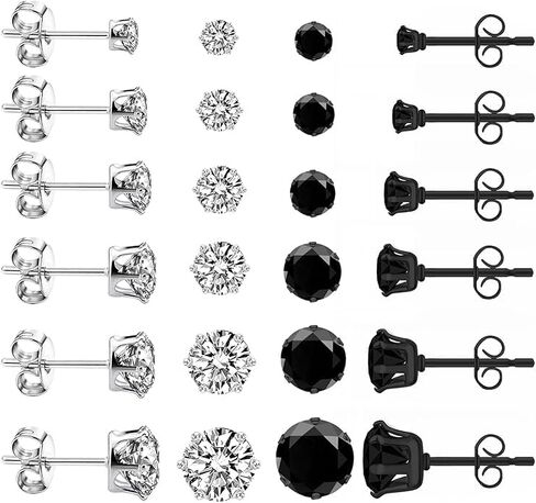 مجموعة أقراط LUCKYPADS 12 زوجًا من الأقراط للنساء لا تسبب الحساسية من الفولاذ المقاوم للصدأ مجموعة أقراط للرجال مع زركونيا مكعب in Kuwait