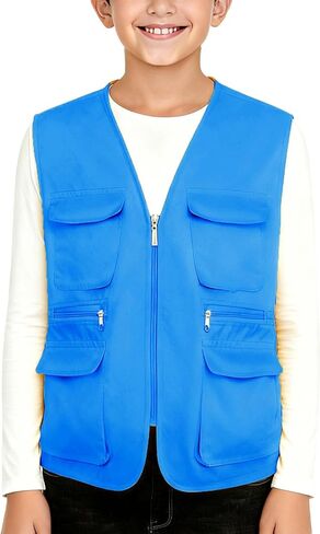 Kid's Cargo Explorer Vest for Outdoor, Adventure, Safari and Travel Wear Multi Pockets Zip Up Sleeveless Casual Outwear in Saudi Arabia