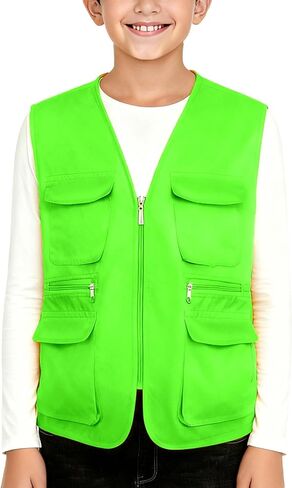 Kid's Cargo Explorer Vest for Outdoor, Adventure, Safari and Travel Wear Multi Pockets Zip Up Sleeveless Casual Outwear in Saudi Arabia