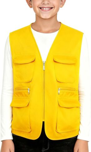 Kid's Cargo Explorer Vest for Outdoor, Adventure, Safari and Travel Wear Multi Pockets Zip Up Sleeveless Casual Outwear in Saudi Arabia