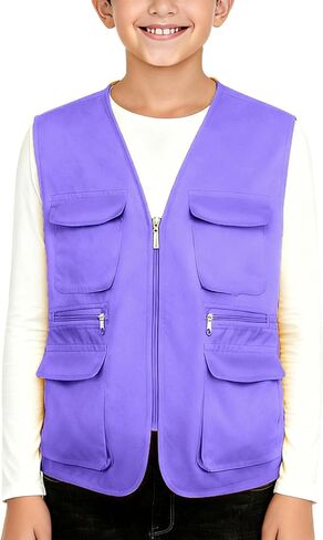 Kid's Cargo Explorer Vest for Outdoor, Adventure, Safari and Travel Wear Multi Pockets Zip Up Sleeveless Casual Outwear in Saudi Arabia