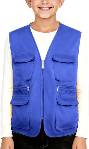 Kid's Cargo Explorer Vest for Outdoor, Adventure, Safari and Travel Wear Multi Pockets Zip Up Sleeveless Casual Outwear in Saudi Arabia
