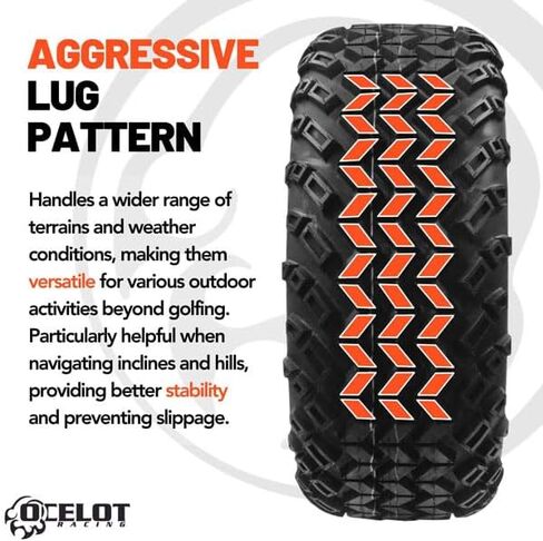 إطار عربة الجولف Ocelot Atacama 23x10-12 A/T - لجميع التضاريس، معتمد من وزارة النقل، هيكل من 4 طبقات، تشغيل سلس وقيادة هادئة، تصميم مداس للاستخدام على الطرق الوعرة/الوعرة in Kuwait