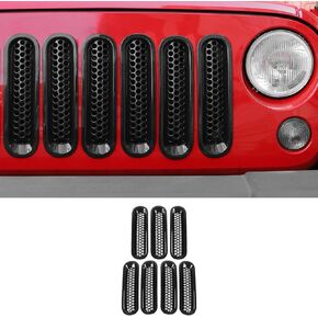 حشوات شبكة شبكية بمشبك من JeCar مناسبة لسيارة Jeep Wrangler JK & Unlimited 2007-2017 غطاء الشواية (أسود) in Saudi Arabia