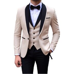 Men's 3 Piece Suit, Formal Tuxedo Suits for Men Groom Wedding Homecoming Prom Party Suit Blazer+Vest+Pants in Saudi Arabia