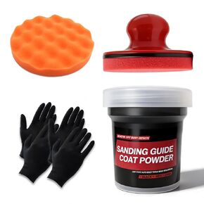 205g Dry Guide Coat Powder Set - Highlights Scratches, Pinholes & Low Spots, Extra Large Black Formula for Wet/Dry Auto BodySanding with 3 Disposable Gloves + 2 Polishing Sponges in Kuwait