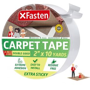 XFasten Extra Sticky Carpet Tape - 2" x 10 Yards Indoor Outdoor Rug Tape Hardwood Floor and Flooring Underlayments, Tape for Rugs to Stay in Place, Easy to Install Double Sided Rug Tape Gripper in Saudi Arabia