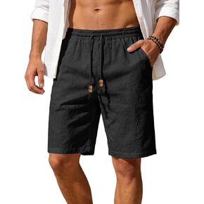Men's Cotton Linen Shorts Casual Elastic Waist Drawstring Summer Beach Vacation Shorts with Pockets in Kuwait