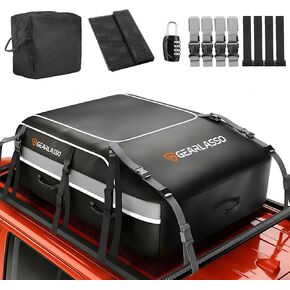 حقيبة سقف السيارة 21 قدم مكعب، حقيبة شحن مقاومة للماء على السطح للسيارات وسيارات الدفع الرباعي والشاحنات الصغيرة، بولي كلوريد الفينيل عالي التحمل 840D، ملاءمة عالمية مع أو بدون رف السقف - حصيرة مضادة للانزلاق، قفل مركب، 6 خطافات للأبواب، 4 أشرطة إضافية in Kuwait