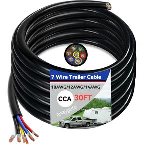 كابل مقطورة 30 قدم للخدمة الشاقة 7 أسلاك CCA 14/12/10 AWG سلك مقطورة متعدد المقاييس معزول بالنحاس المغطى بالألومنيوم 7 اتجاهات لشاحنة التخييم RV - لفة 30 قدم in Kuwait