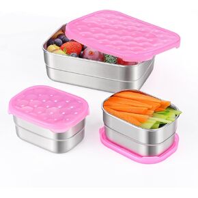 4pack 8oz صغيرة (1 كوب) حاويات الوجبات الخفيفة من الفولاذ المقاوم للصدأ للأطفال | قابلة لإعادة الاستخدام سهلة المفتوحة حاويات الوجبات الخفيفة مع أغطية السيليكون | صندوق غداء للطفل القابل للتكديس للرعاية النهارية والمدرسة والسفر in Kuwait