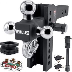 Vehiclex Adjustable Trailer Hitch for 2" Receiver, 2" & 2-5/16" Dual-Ball Mount, 6" Drop, Keyed-Alike Pin Locks, Galvanized & Powder-Coated Steel in Saudi Arabia