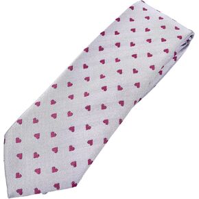 Maker V Men's Valentine's Day Necktie - Grey & Red Heart - Perfect for Valentine's Day & Anniversary - Light Grey with Dark Red Heart Motif - 100% Handmade Microfiber - 2 3/4" Wide x 58" Long in Kuwait