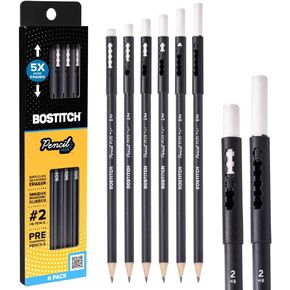 Bostitch, قلم رصاص بغطاء خشبي، ممحاة قابلة للسحب، خشب الأرز الأمريكي، #2 HB، مستدير، أسود غير لامع، مبري مسبقًا، ستة عبوات in Kuwait