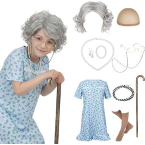 Old Lady Wig for Women, Granny Costume Dress With Accessories 10 Pieces, Perfect for 100 Days of School Costume in Saudi Arabia