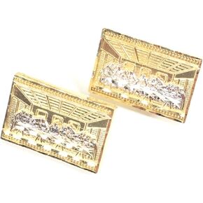 21 MM WIDE DIAMOND-CUT RECTANGLE APOSTLES JESUS LAST SUPPER STUD EARRINGS REAL10K YELLOW GOLD SG6225 in Saudi Arabia