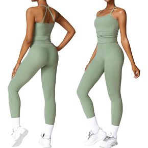 Women 2 Piece Workout Sets (2025 NEW) Yoga Outfit Open Back Tank Top High Waisted Leggings Gym Sets Tracksuits in Saudi Arabia