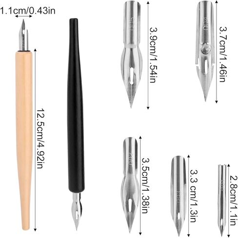 Comic Dip Pen Set with 2 Wooden Holders & 10 Stainless Steel Replacement Nibs, 5 Styles Manga Dip Pen Ink Nibs for Calligraphy Drawing Writing Sketching Signing in Saudi Arabia