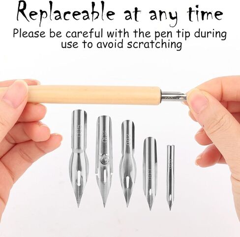 Comic Dip Pen Set with 2 Wooden Holders & 10 Stainless Steel Replacement Nibs, 5 Styles Manga Dip Pen Ink Nibs for Calligraphy Drawing Writing Sketching Signing in Saudi Arabia