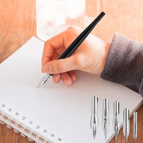 Comic Dip Pen Set with 2 Wooden Holders & 10 Stainless Steel Replacement Nibs, 5 Styles Manga Dip Pen Ink Nibs for Calligraphy Drawing Writing Sketching Signing in Saudi Arabia