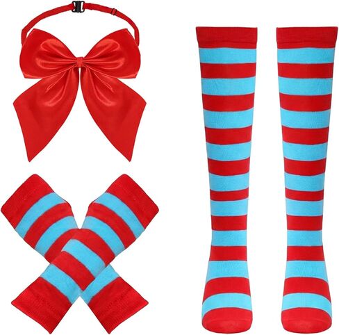 Striped Knee Calf High Socks Fingerless Gloves Red and White Socks Bow Calf High Stockings Long Tube Socks Women in Saudi Arabia