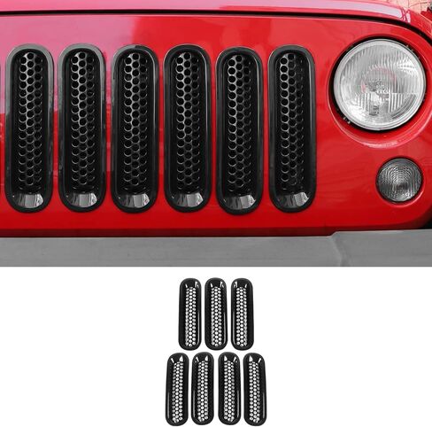 JeCar Clip-on Mesh Grill Inserts Fit for Jeep Wrangler JK & Unlimited 2007-2017 Grill Cover Trim (Black) in Saudi Arabia