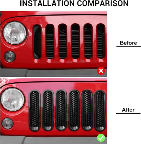 JeCar Clip-on Mesh Grill Inserts Fit for Jeep Wrangler JK & Unlimited 2007-2017 Grill Cover Trim (Black) in Saudi Arabia