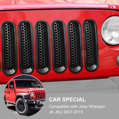 JeCar Clip-on Mesh Grill Inserts Fit for Jeep Wrangler JK & Unlimited 2007-2017 Grill Cover Trim (Black) in Saudi Arabia