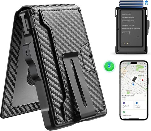 محفظة umoven الرجالية البسيطة - محفظة جلدية رفيعة ثنائية الطي تحجب RFID مع مشبك للنقود وفتحات للبطاقات (تتبع iOS) in Kuwait