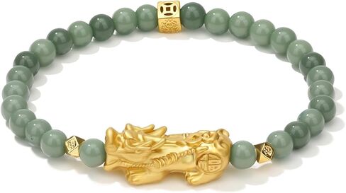Feng Shui Jade Pixiu Bracelet - Adjustable Wealth Attracting Lucky Charm Bracelets, Natural Green Beads, Good Luck Pi Xiu Bracelet for Men & Women, Energy Protection Jewelry Gift in Saudi Arabia