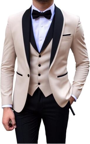 Men's 3 Piece Suit, Formal Tuxedo Suits for Men Groom Wedding Homecoming Prom Party Suit Blazer+Vest+Pants in Saudi Arabia