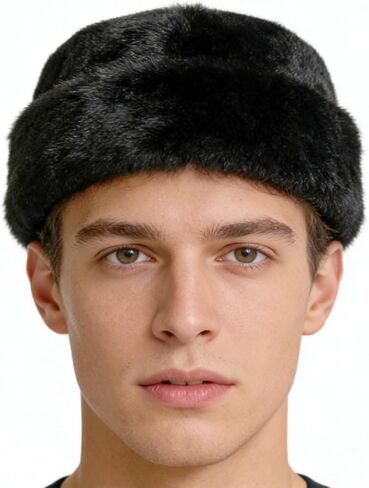قبعة SIQITECHNO للرجال للشتاء من فرو المنك الصناعي على طراز Ushanka Cossack الروسي، قبعة تروبر دافئة للأب في الهواء الطلق، قبعة للصيد على الجليد باللون الأسود in Kuwait