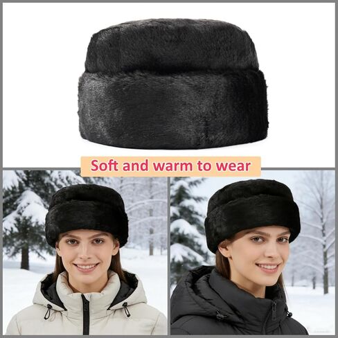 قبعة SIQITECHNO للرجال للشتاء من فرو المنك الصناعي على طراز Ushanka Cossack الروسي، قبعة تروبر دافئة للأب في الهواء الطلق، قبعة للصيد على الجليد باللون الأسود in Kuwait