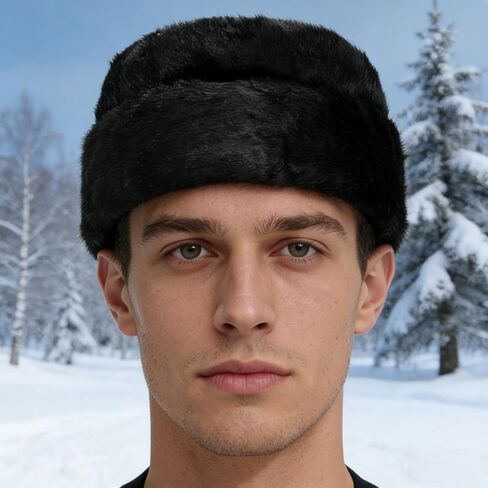 قبعة SIQITECHNO للرجال للشتاء من فرو المنك الصناعي على طراز Ushanka Cossack الروسي، قبعة تروبر دافئة للأب في الهواء الطلق، قبعة للصيد على الجليد باللون الأسود in Kuwait