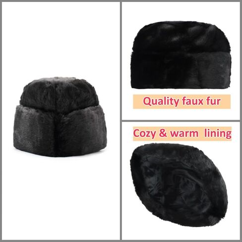 قبعة SIQITECHNO للرجال للشتاء من فرو المنك الصناعي على طراز Ushanka Cossack الروسي، قبعة تروبر دافئة للأب في الهواء الطلق، قبعة للصيد على الجليد باللون الأسود in Kuwait