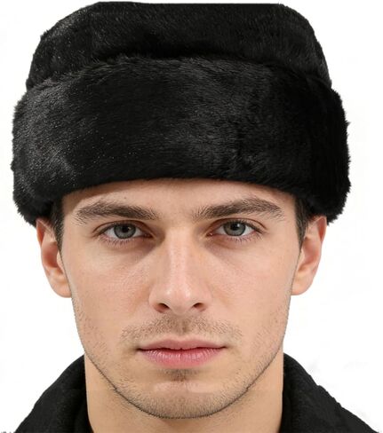 قبعة SIQITECHNO للرجال للشتاء من فرو المنك الصناعي على طراز Ushanka Cossack الروسي، قبعة تروبر دافئة للأب في الهواء الطلق، قبعة للصيد على الجليد باللون الأسود in Kuwait
