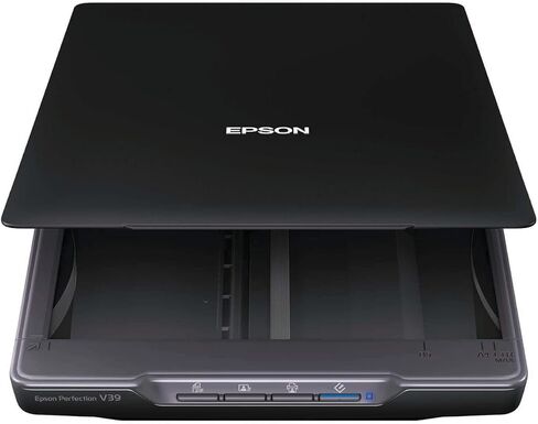 Epson - Perfection V39 II - Color Photo and Document Flatbed Scanner - 4800 dpi Optical Resolution - High-Rise, Removable Lid - Scan to Cloud - USB Power - Image Scanning - Black in Kuwait