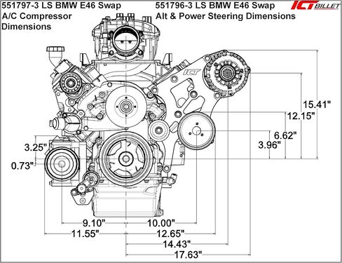 ICT Billet LS Swap Alternator and Power Steering Bracket Kit Compatible with Corvette BMW 330i E46 LS1 LS3 LSX 4.8L 5.3L 6.0L 551796-1 in Saudi Arabia
