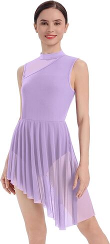 AFAVOM Lyrical Dance Dress for Women Contemporary Dance Costumes ﻿Solid Mesh Asymmetric Flowy Tulle Skirt for Competition in Saudi Arabia