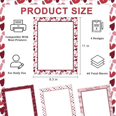 Valentines' Day Stationery Paper, Love Heart Letterhead,Holiday Letters, Holiday Event Heart Stationery Paper For Writing Letters Office Invitations in Saudi Arabia