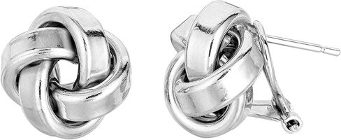 Sterling Silver Rhodium Finish 13mm Shiny Love Knot Omega Back Earrings in Saudi Arabia