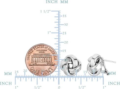 Sterling Silver Rhodium Finish 13mm Shiny Love Knot Omega Back Earrings in Saudi Arabia