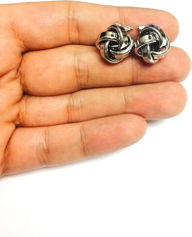 Sterling Silver Rhodium Finish 13mm Shiny Love Knot Omega Back Earrings in Saudi Arabia
