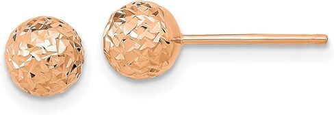 10k Rose Gold Diamond-Cut Ball Stud Earrings 6mm, Round Polished Fine Jewelry for Women in Saudi Arabia