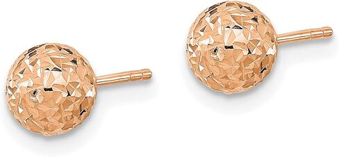 10k Rose Gold Diamond-Cut Ball Stud Earrings 6mm, Round Polished Fine Jewelry for Women in Saudi Arabia