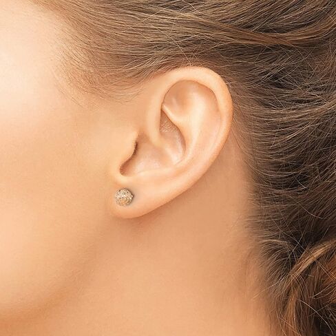 10k Rose Gold Diamond-Cut Ball Stud Earrings 6mm, Round Polished Fine Jewelry for Women in Saudi Arabia