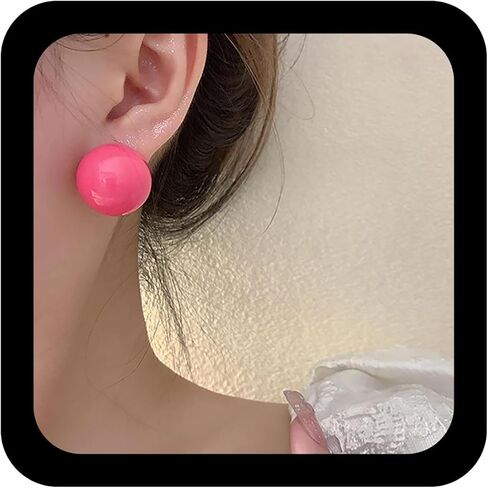 Boho Candy Color Ball Earrings Colorful Ball Stud Earrings Vintage Candy Colors Round Bead Earring Rainbow Balls Button Earring for Women(Pink) in Kuwait