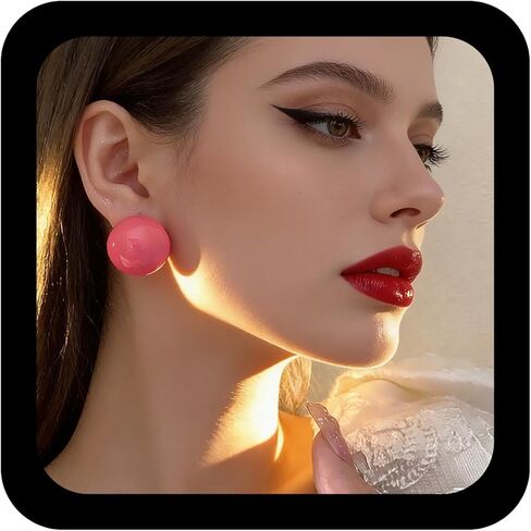 Andelaisi Boho Candy Color Ball Earrings Colorful Ball Stud Earrings Candy Colors Round Bead Earring Vintage Rainbow Balls Button Earring for Women(Pink) in Saudi Arabia